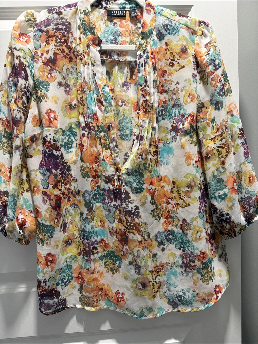 a.n.a Multi-Color Floral V-Neck Blouse